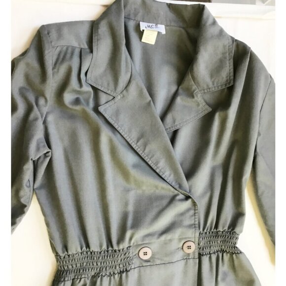 Vintage Traditional Worker Dress Womens 12 Gray Collared Elastic Waist USA Made - Picture 2 of 11